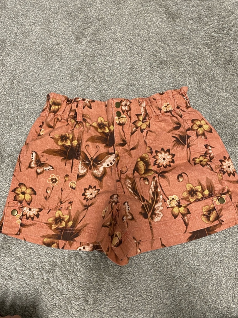 Anthropologie Rust Floral & Butterfly Paperbag Waist Shorts